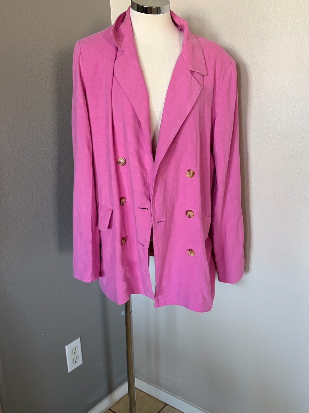 Free People Double-Breasted Hot Pink Blazer
